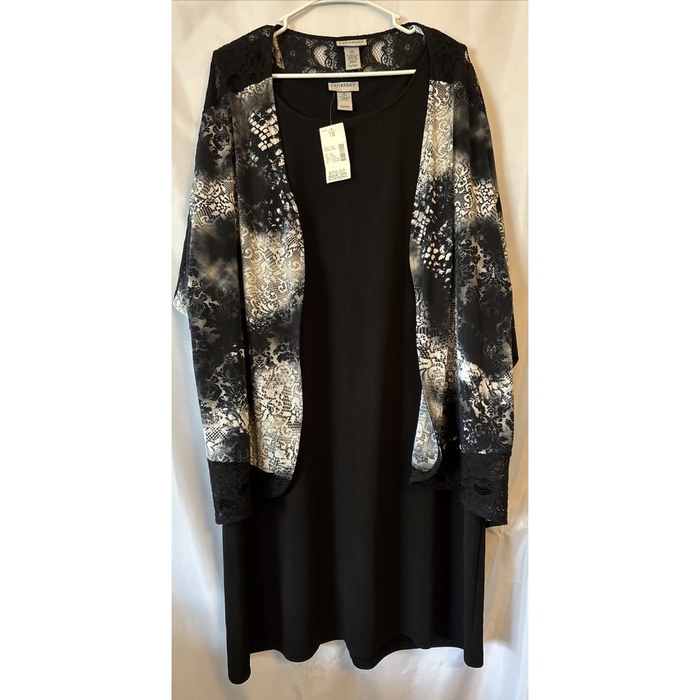 Catherines Black 2 Pc Lace Jacket & Sleeveless Midi Dress Boho 1X 18-20 NWT